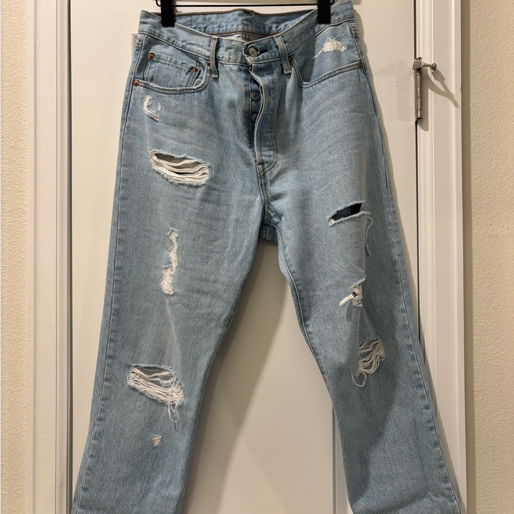 Levi's Womens 501 Original Cropped Jeans Size 31X26 Blue Button Fly Straight Leg - Picture 5 of 6
